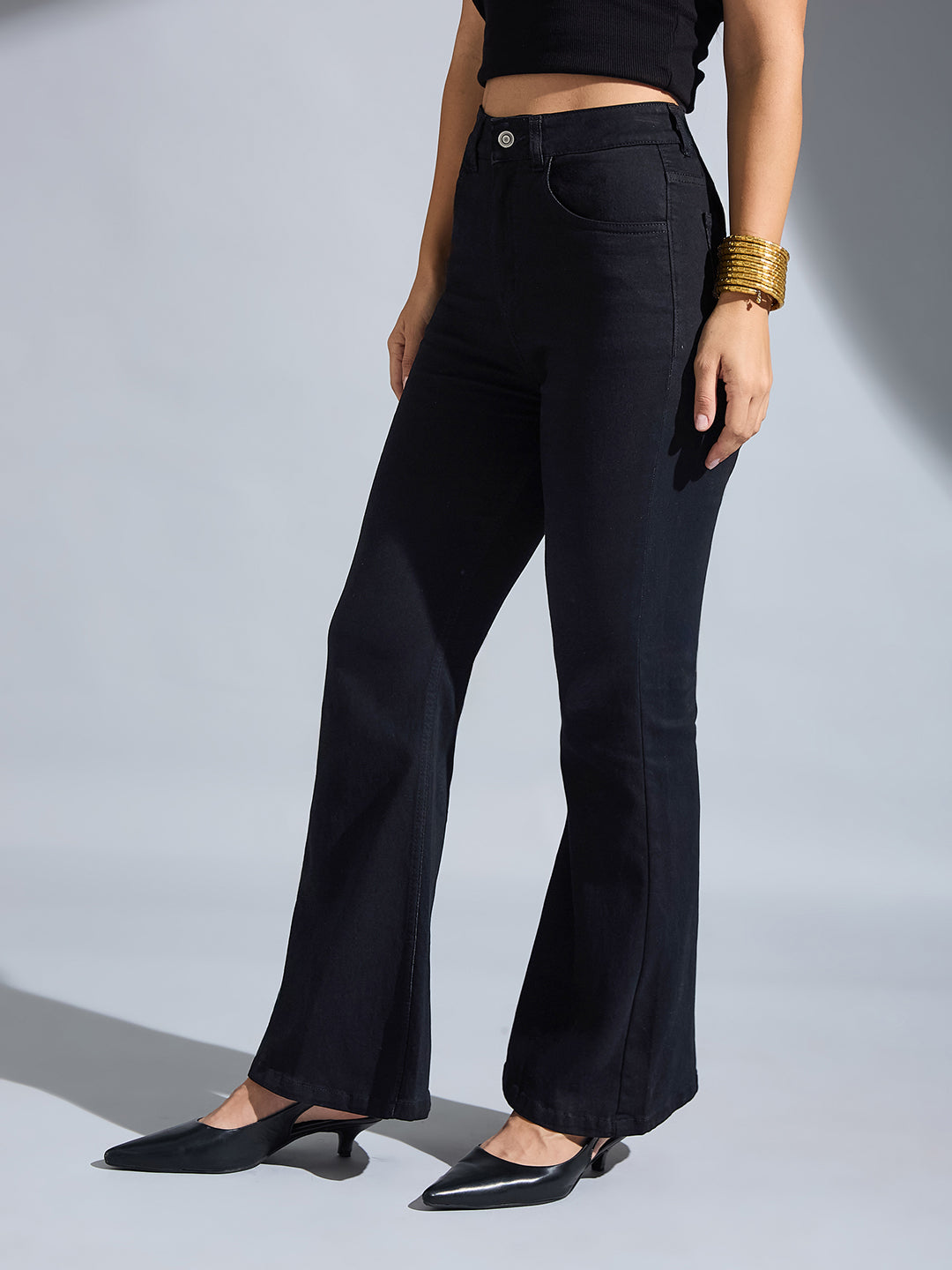 Women's Black Bootcut High-Rise Stretchable Denim Jeans