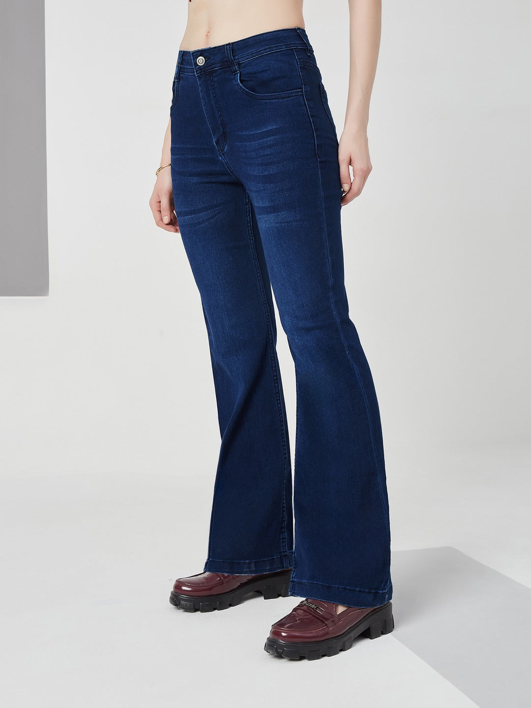 Navy Blue High-Rise Stretchable Bootcut Denim Jeans for Women
