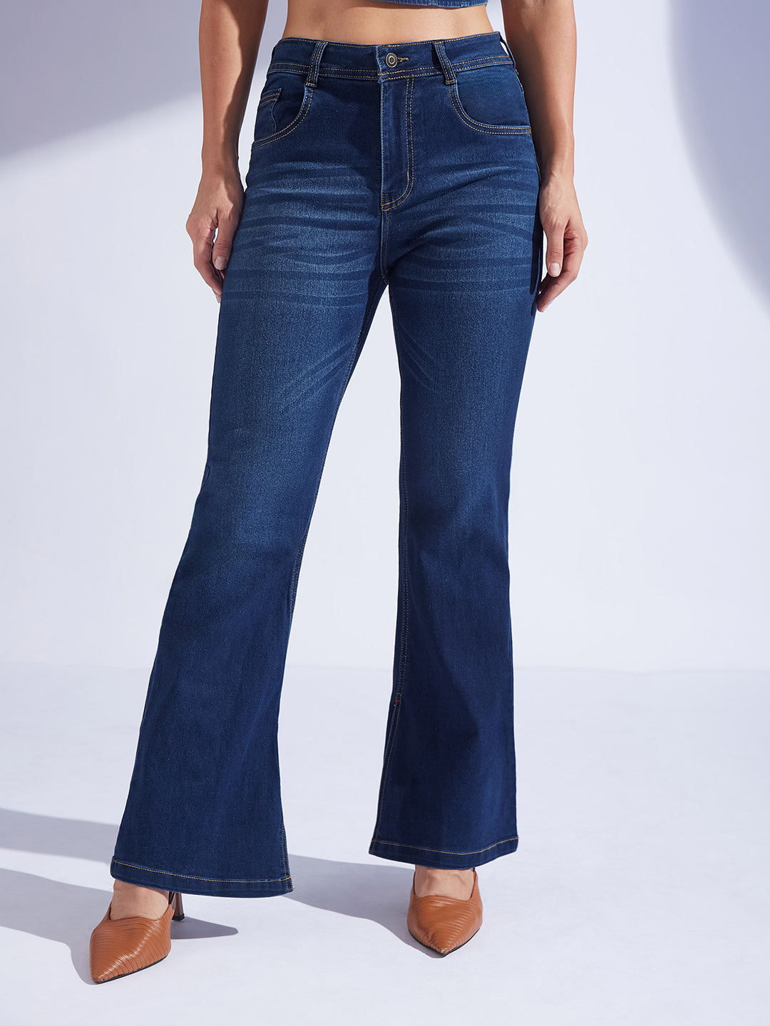 Women's Blue Bootcut Mid-Rise Denim Stretchable Jeans