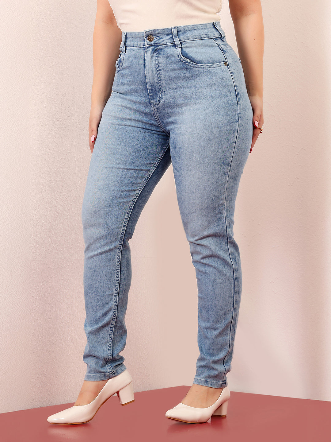 Women's Light Blue Slim Fit High-Rise Length Light Wash Denim Stretchable Jeans
