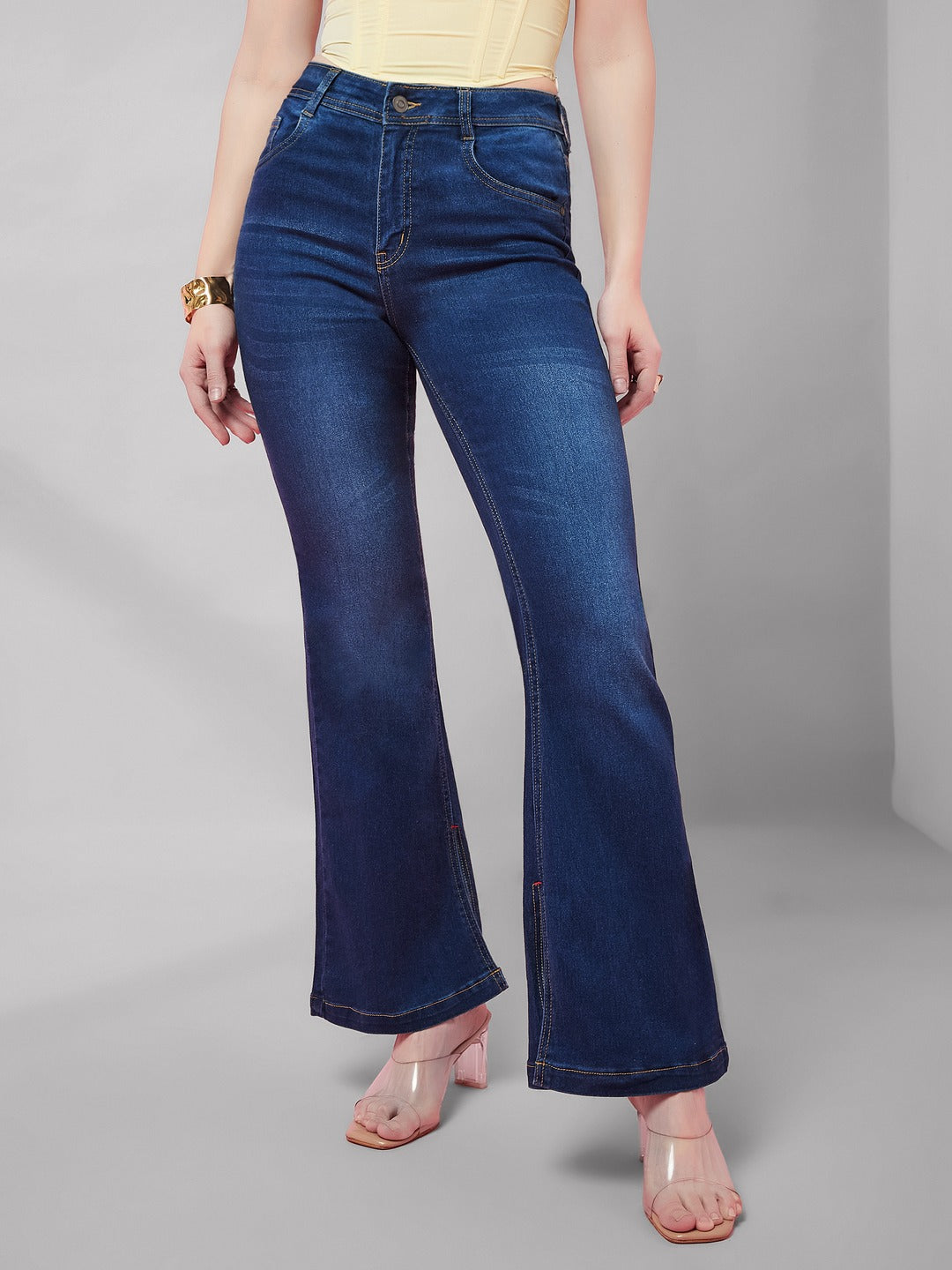 Blue Bootcut Mid Rise Denim Stretchable Jeans for Women