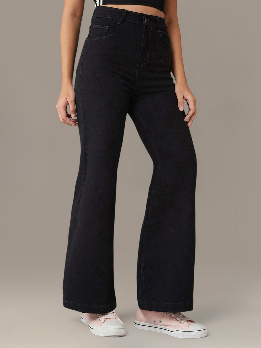 Black Bootcut High Rise Regular Stretchable Denim Jeans for Women