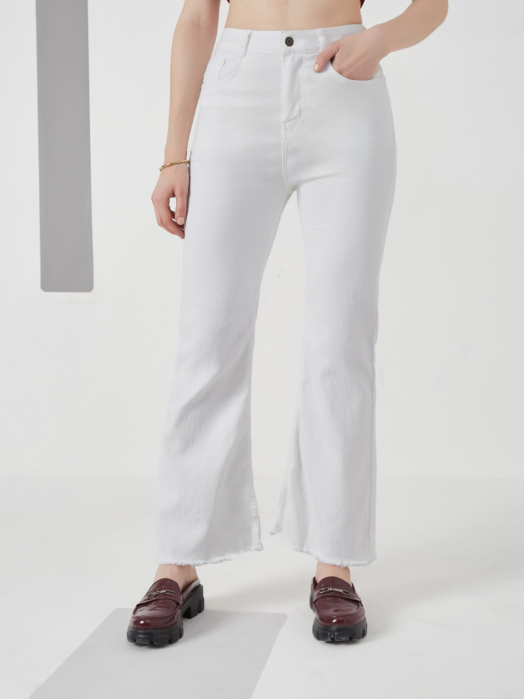 White Bootcut high-rise Stretchable Denim Jeans for Women