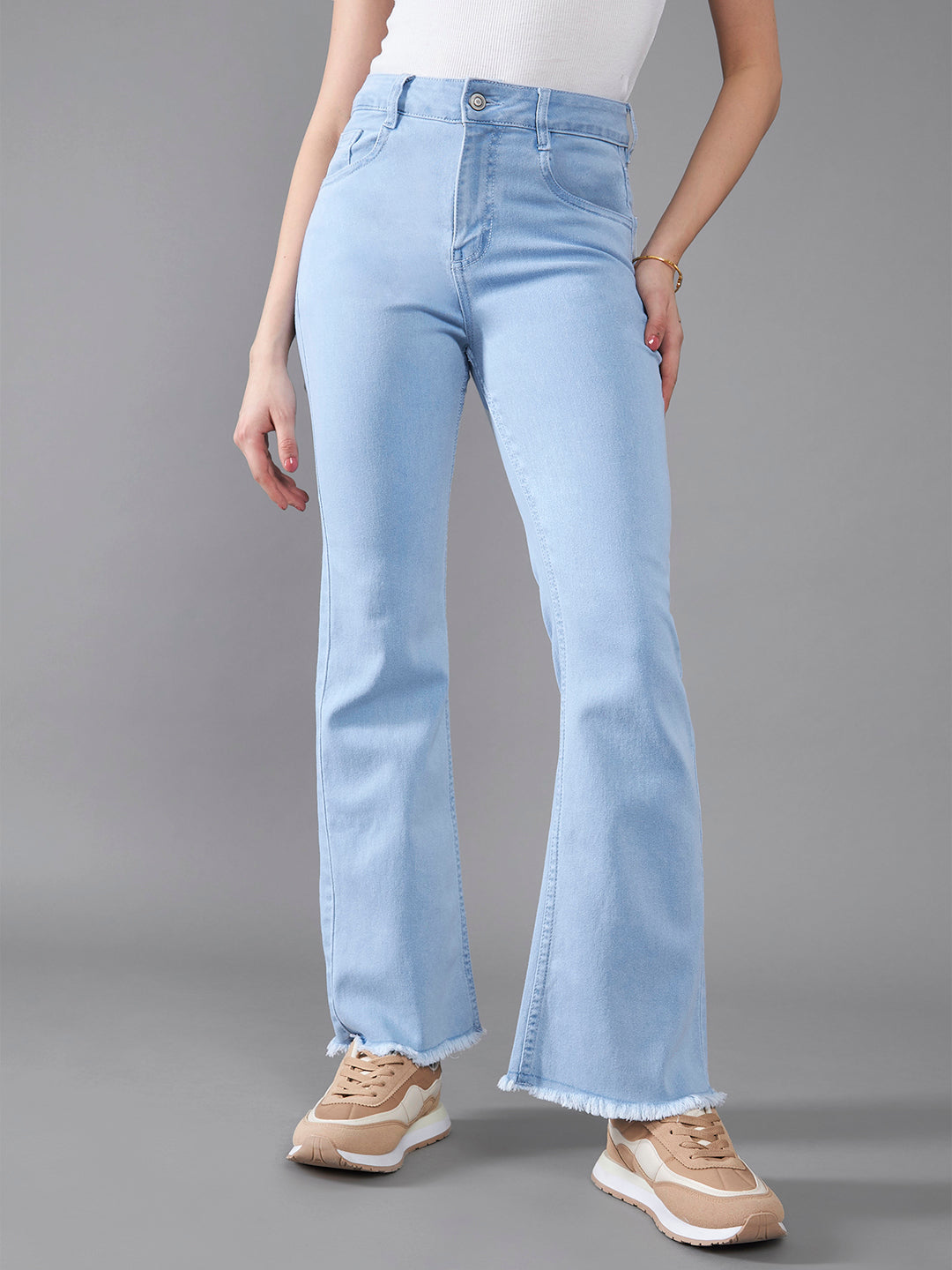 24/7 Comfort Women's Light Blue Bootcut High Rise Cropped Stretchable Denim Jeans