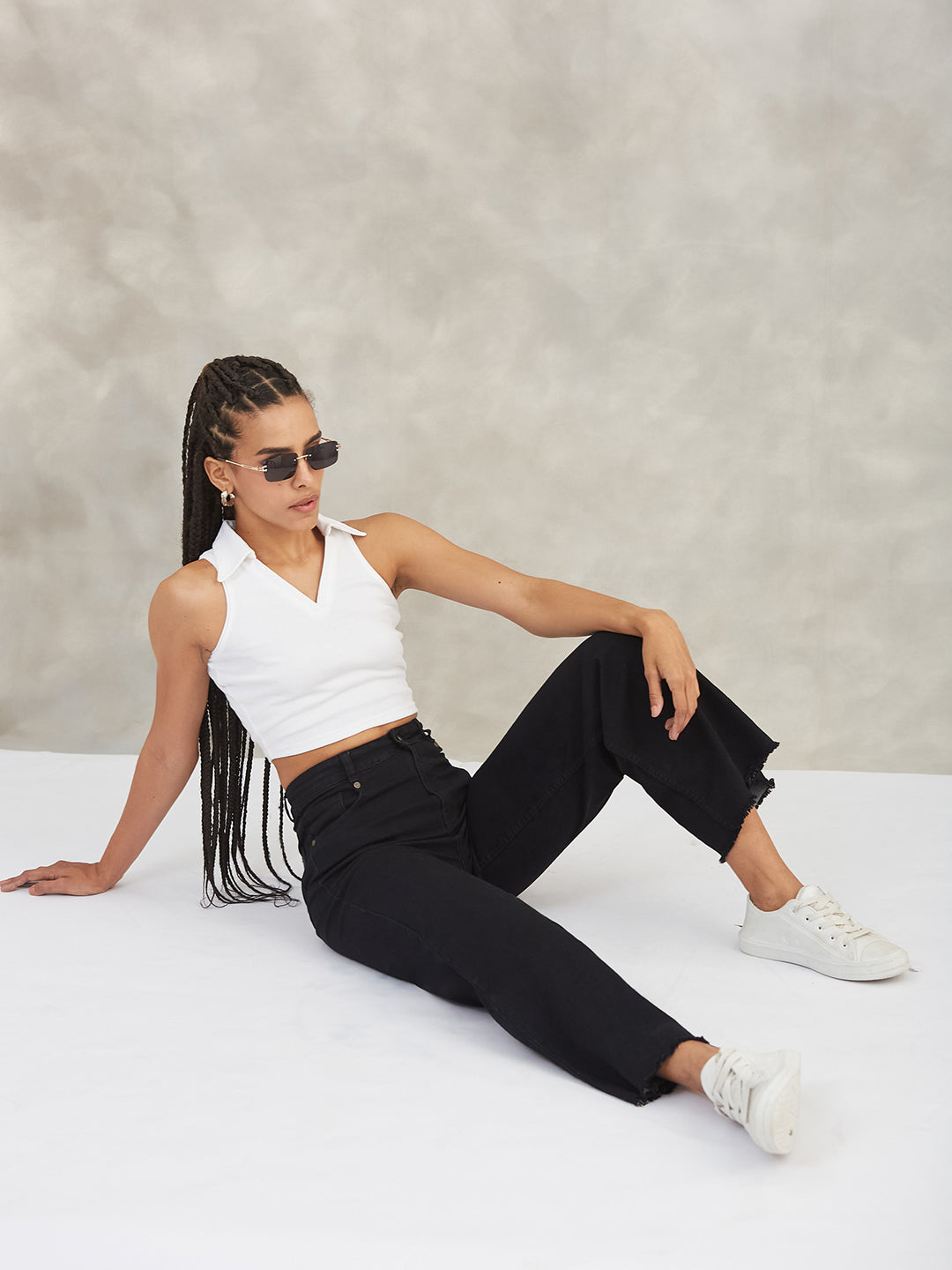 Women's Black High-Rise Stretchable Wide-Leg Denim Jeans