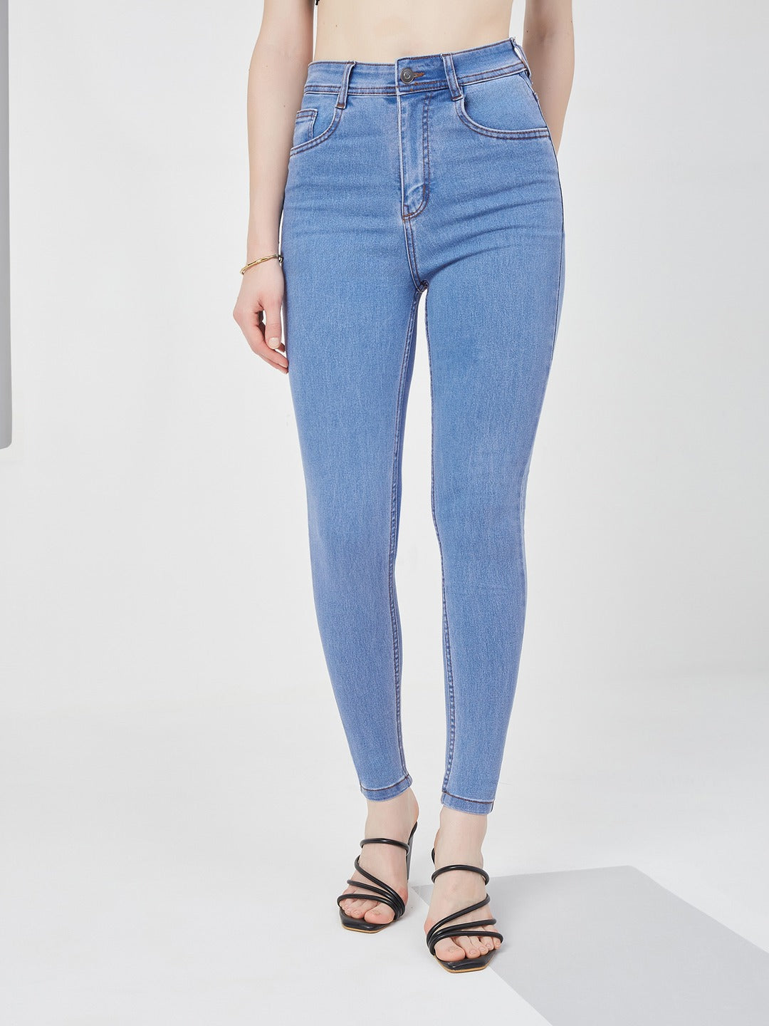 Blue Skinny high-rise Distressed Denim Jeans for Women