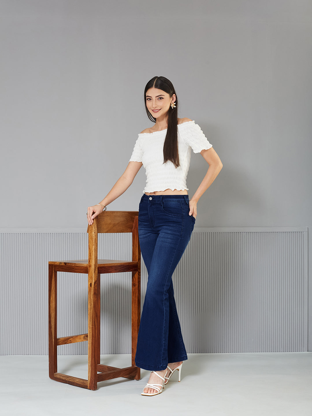 Women's Navy Blue High-Rise   Stretchable Bootcut Denim Jeans