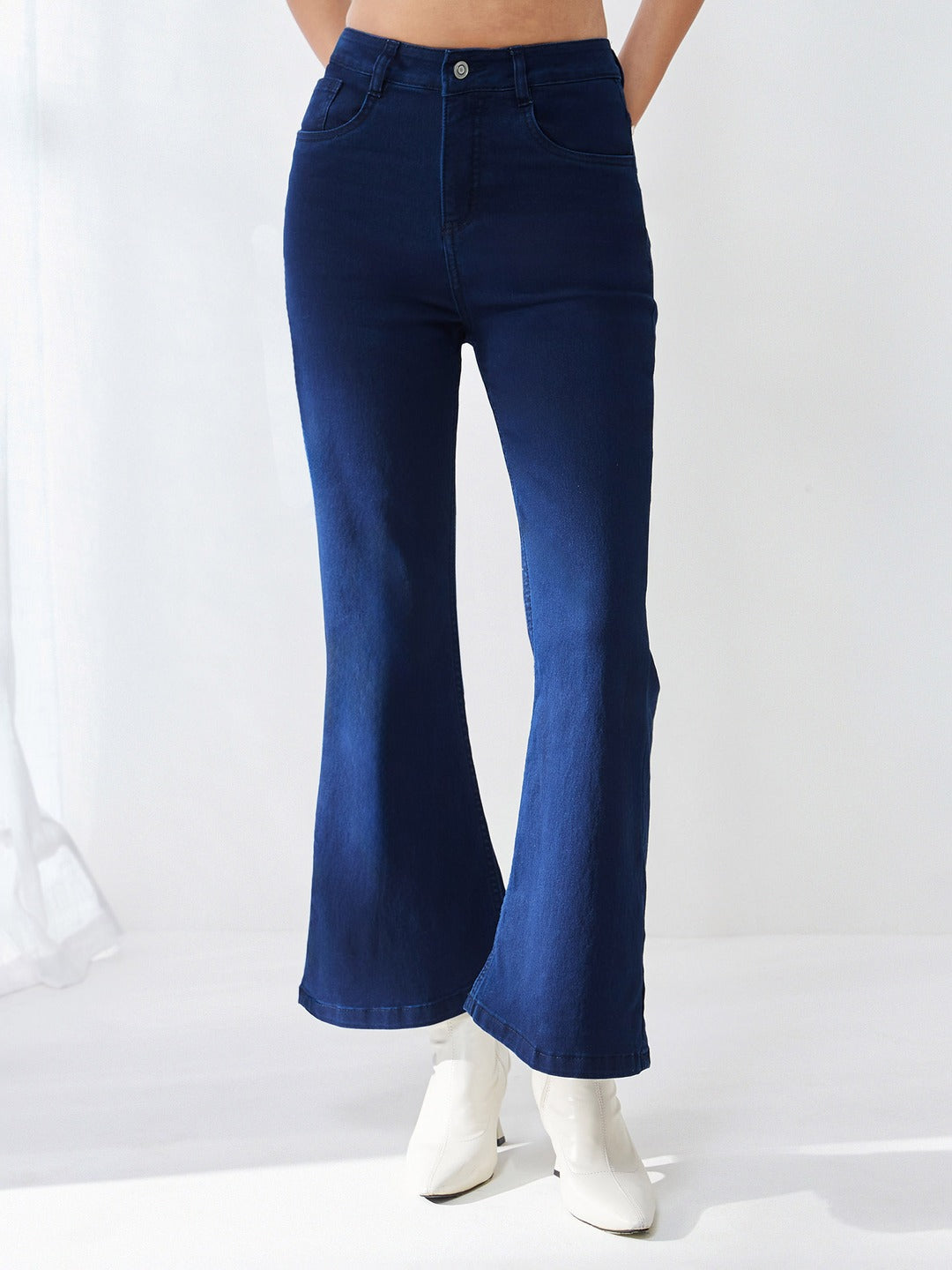 CHASEshape™ Navy Blue Bootcut High Rise Clean Look Regular Length Stretchable Jeans for Women
