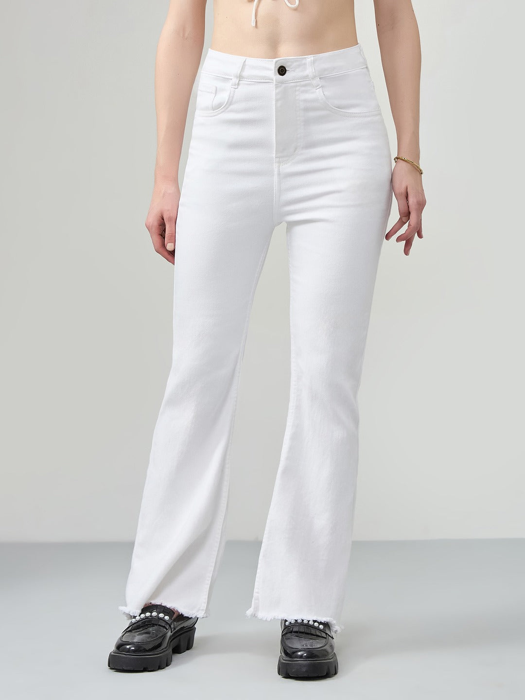White Bootcut high-rise Stretchable Denim Jeans for Women