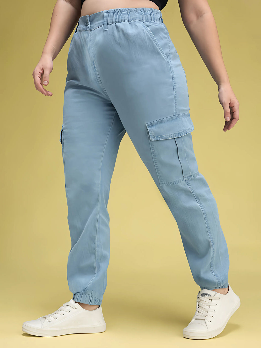 Light Blue Regular High Rise Regular Stretchable Light Weight Denim joggers for Women