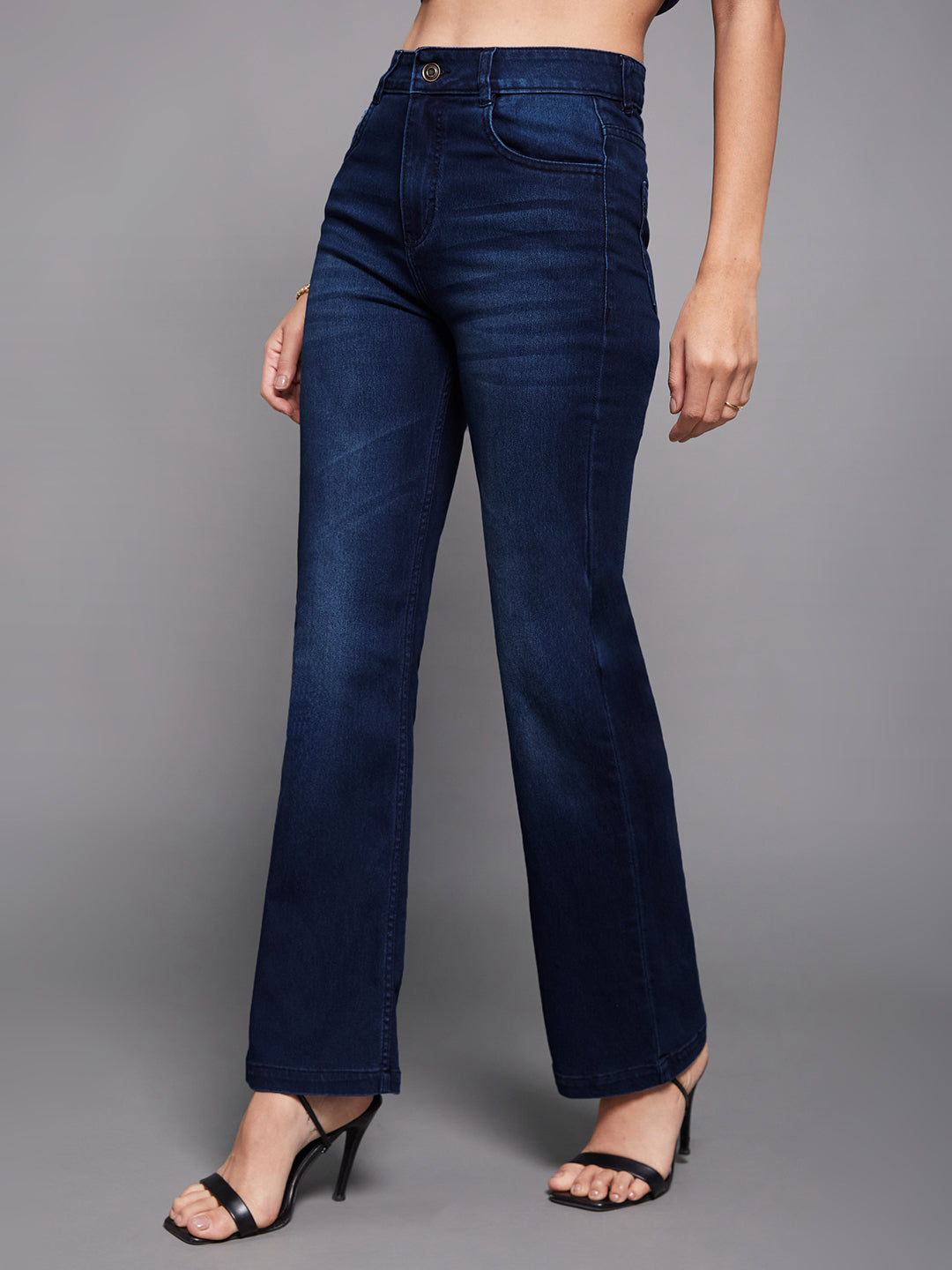 CHASEstretch™ Women's Navy Blue Wide Leg Mid Rise Denim Jeans