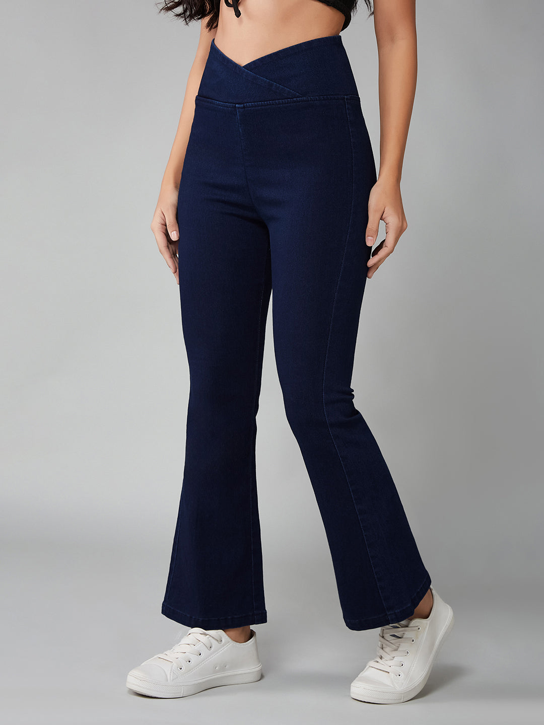 Tummy Smoothening Light-Shaping Bootcut High-Rise Navy Blue Denim Jeans