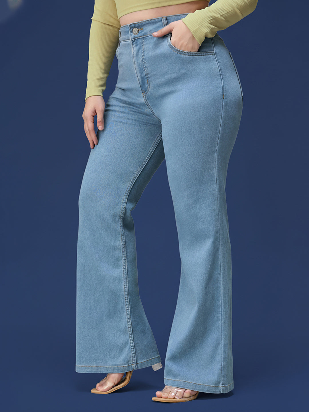 Light Blue Bootcut High rise Regular Stretchable Denim Jeans for Women