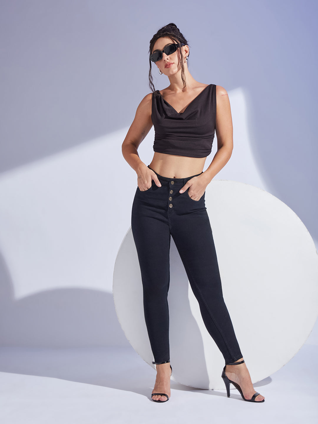 Women's Black Skinny Fit High-Rise Regular Stretchable Denim Jeans