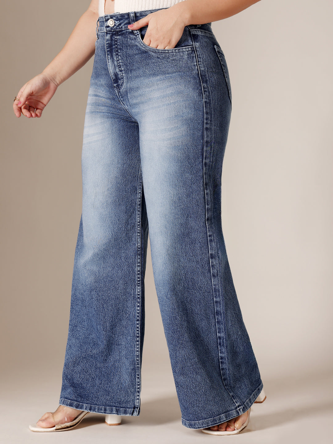 CHASEstretch™ Light Blue Wide-Leg High-Rise Stretchable Denim Jeans for Women