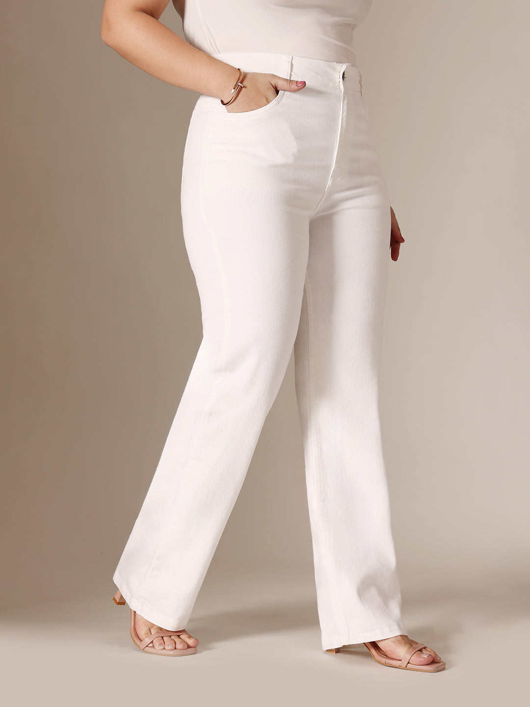 24/7 Comfort White Straight High Rise Stretchable Denim Jeans for Women