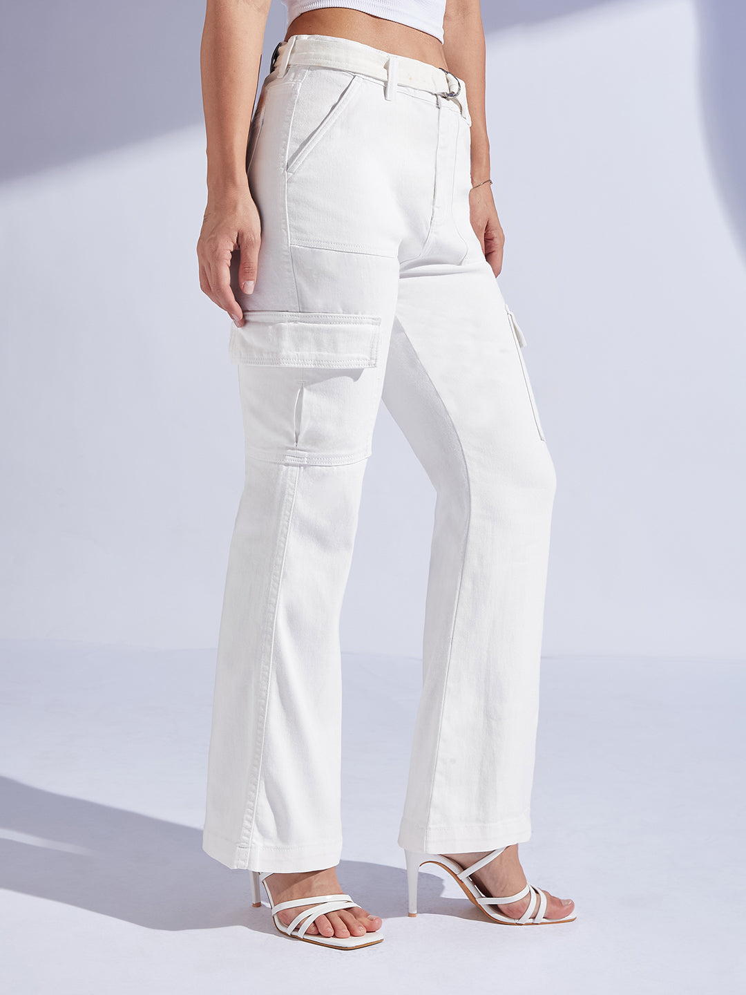 Women's White Wide Leg High-Rise Stretchable Denim Jeans