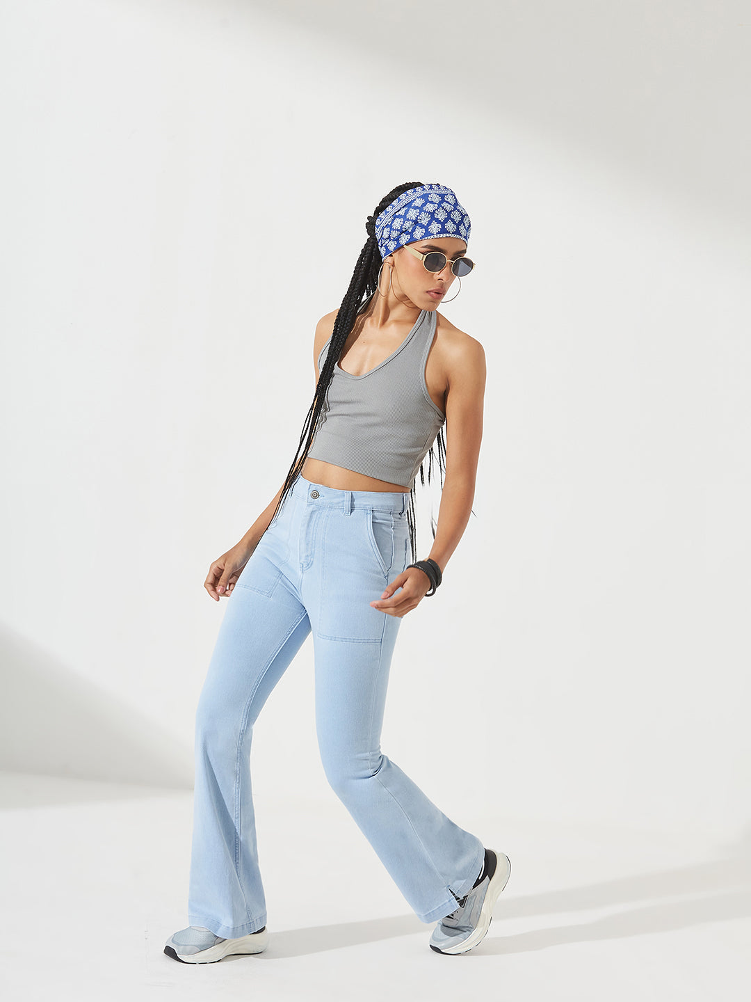 Light Blue Bootcut High-Rise Regular Stretchable Denim Jeans For Women