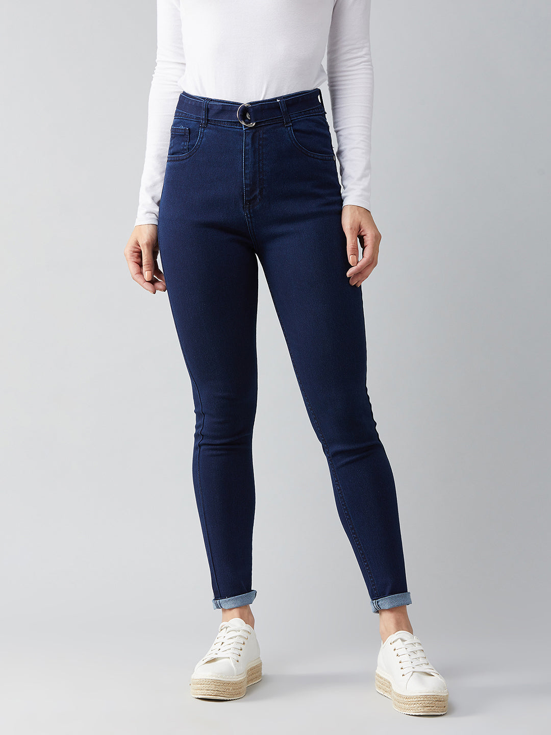 Women's Navy Blue Cotton Skinny Fit Relaxed High Rise Stretchable Denim Jeans