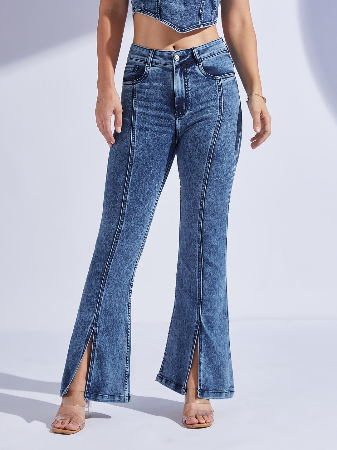 Women's Navy Blue Bootcut High-Rise Regular-Length Stretchable Denim Bootcut Jeans