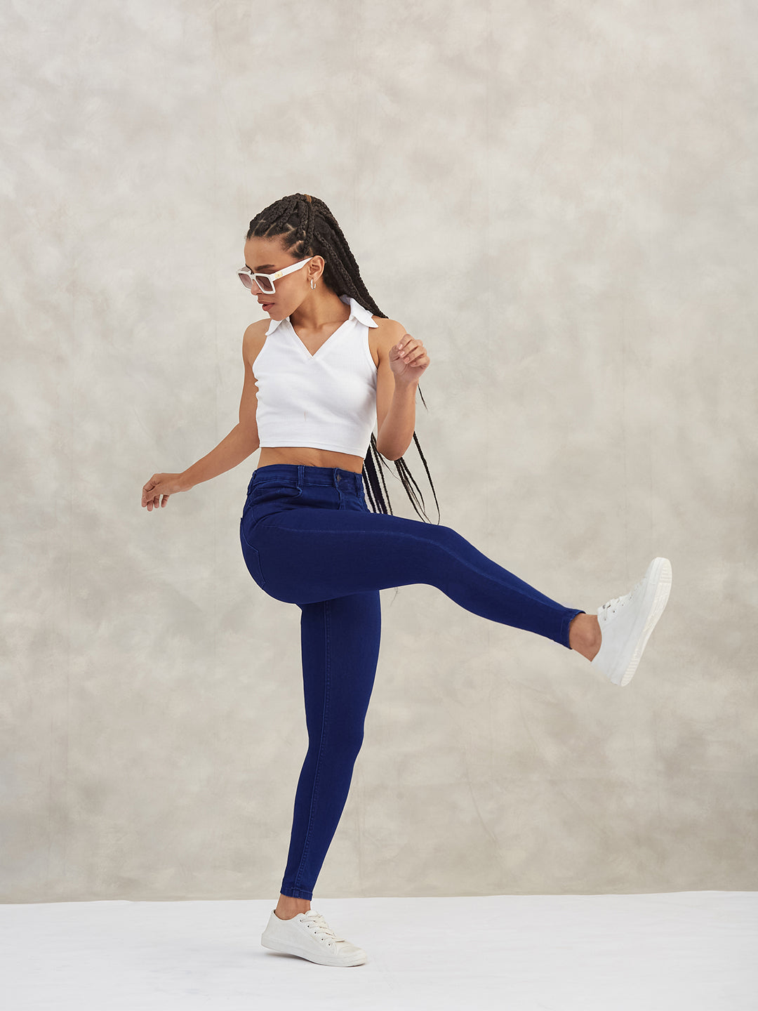 Women's Navy Blue Skinny High-Rise Stretchable Denim Jeans