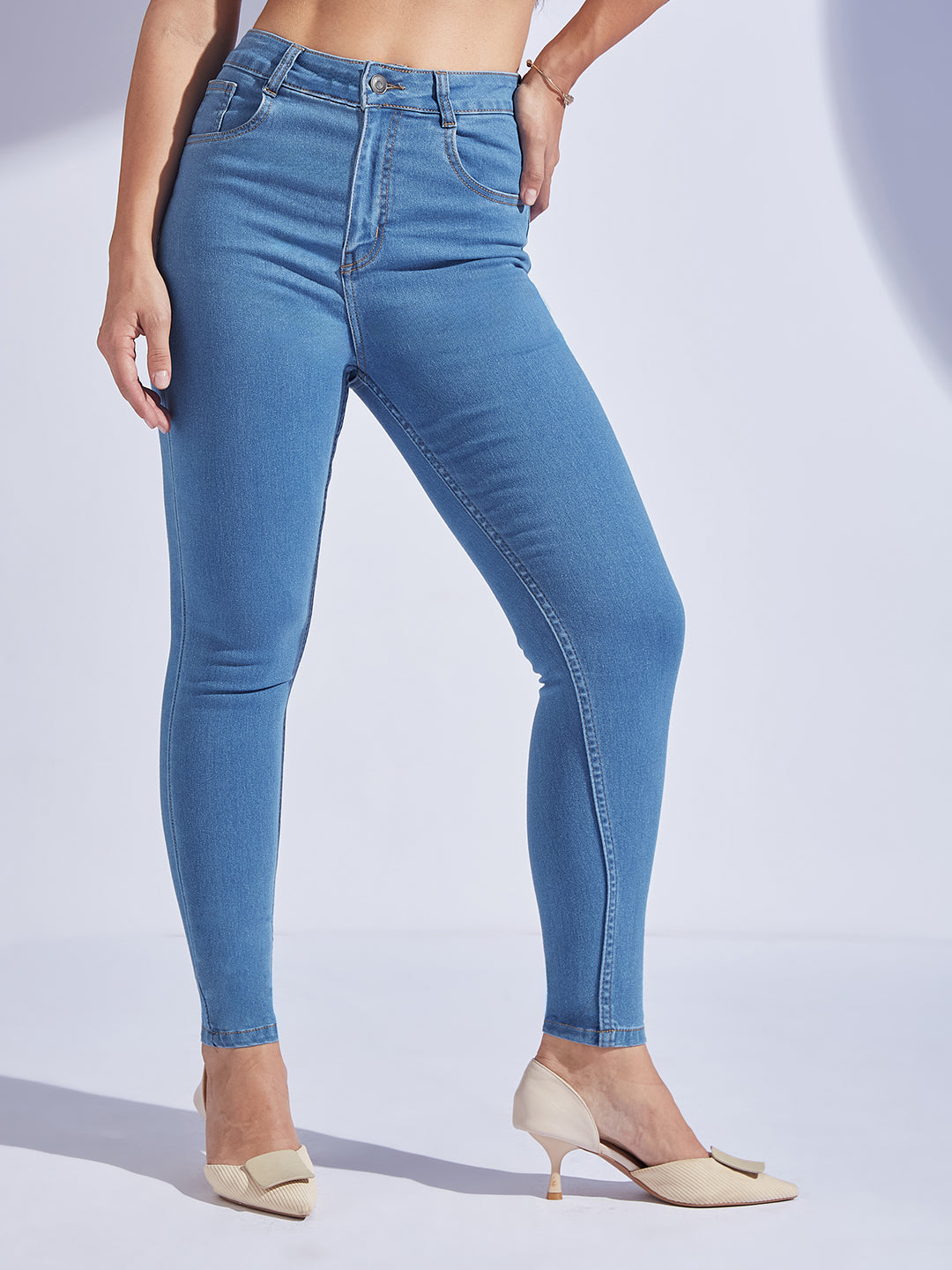 CHASEstretch™ Women's Blue Solid Skinny High-Rise Cropped Fringe Detailing Solid Stretchable Denim Jeans