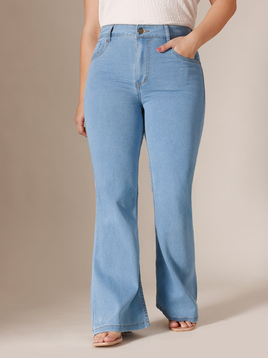 24/7 Comfort Light Blue Bootcut High rise Clean look Regular Stretchable Denim Jeans for Women