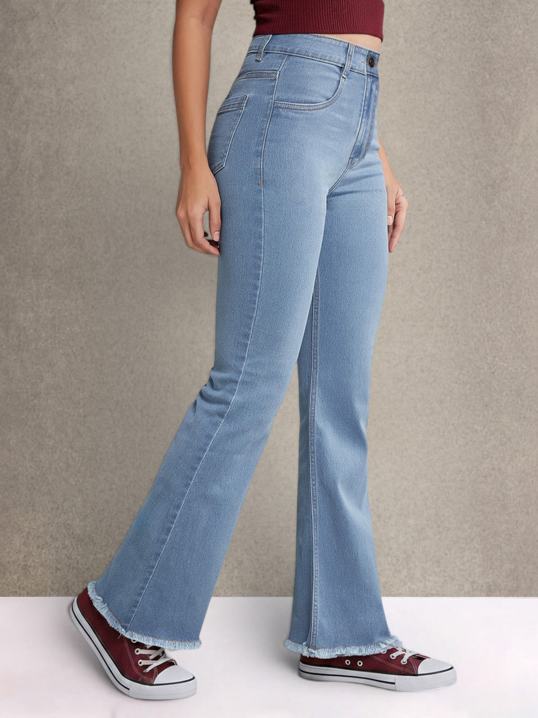 Light Blue Bootcut High rise Regular Stretchable Denim Jeans for Women