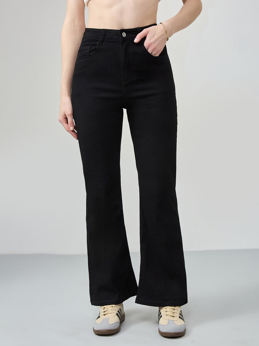 Black Bootcut high-rise Regular Stretchable Denim Jeans for Women