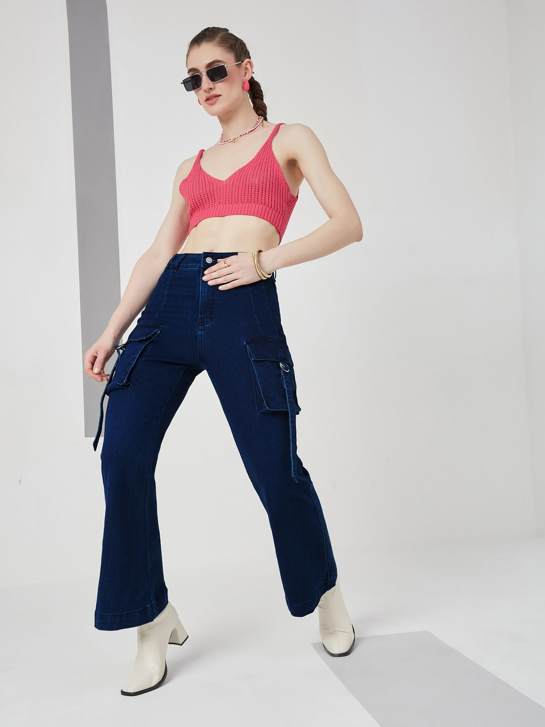 Navy Blue Bootcut high-rise Regular Stretchable Denim Jeans for Women