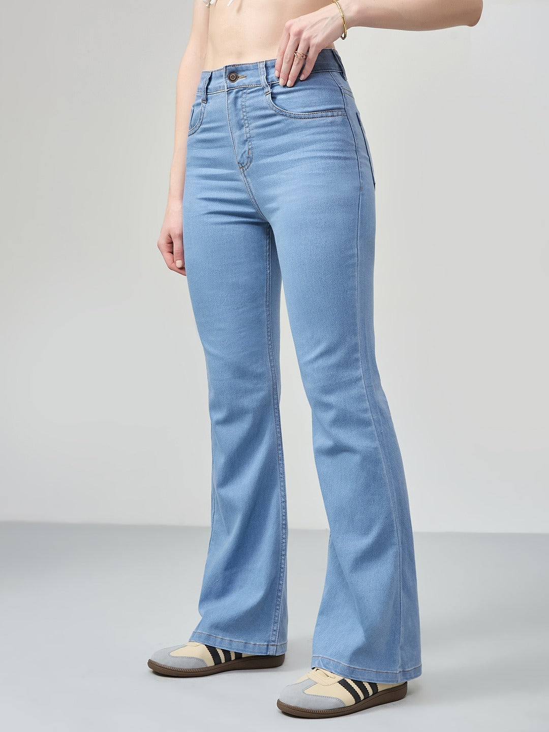 Light Blue Bootcut high-rise Regular Stretchable Denim Jeans for Women