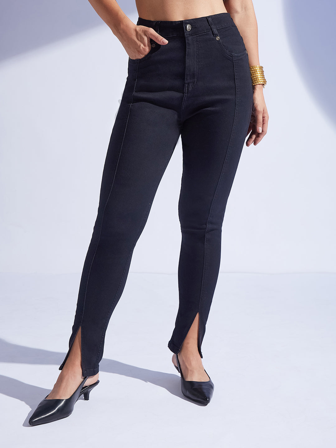 Women's Black Skinny High-Rise Regular-Length Stretchable Denim Jeans