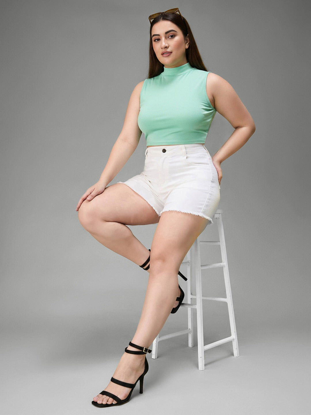 White Regular High Rise Regular Stretchable Denim Shorts for Women