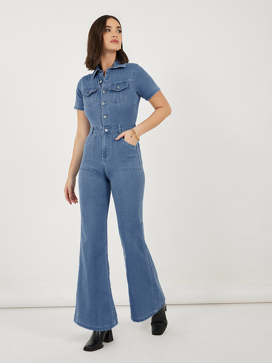 Women's Blue Bootcut Mid Rise Regular Length Denim Stretchable Jeans