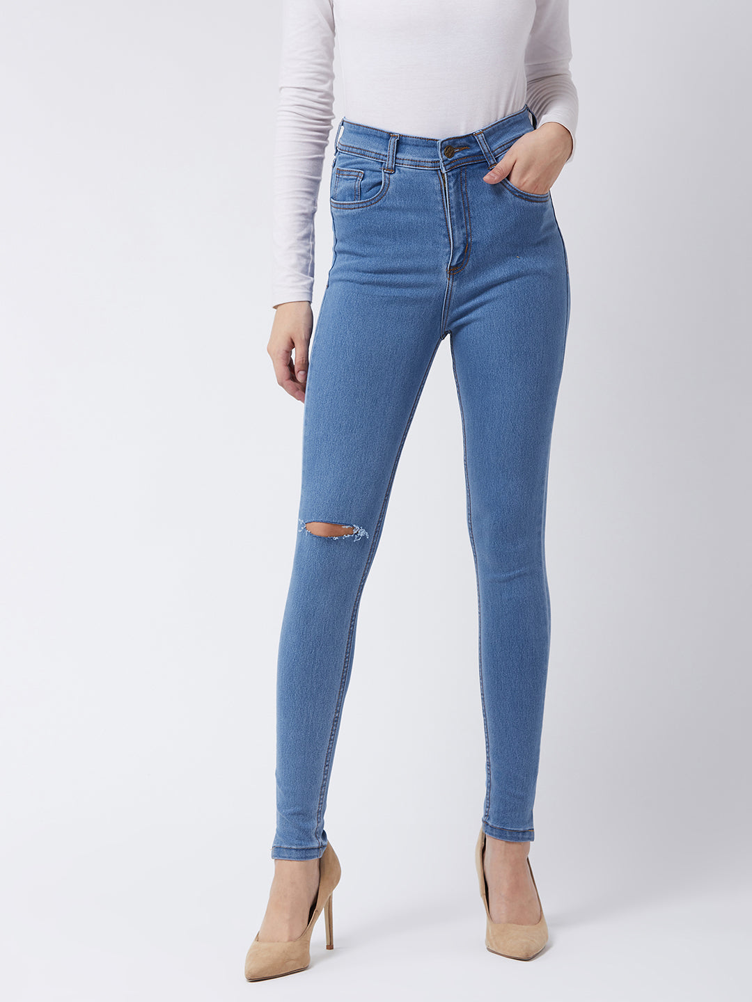 24/7 Comfort Blue Skinny High-Rise Distressed Denim Jeans