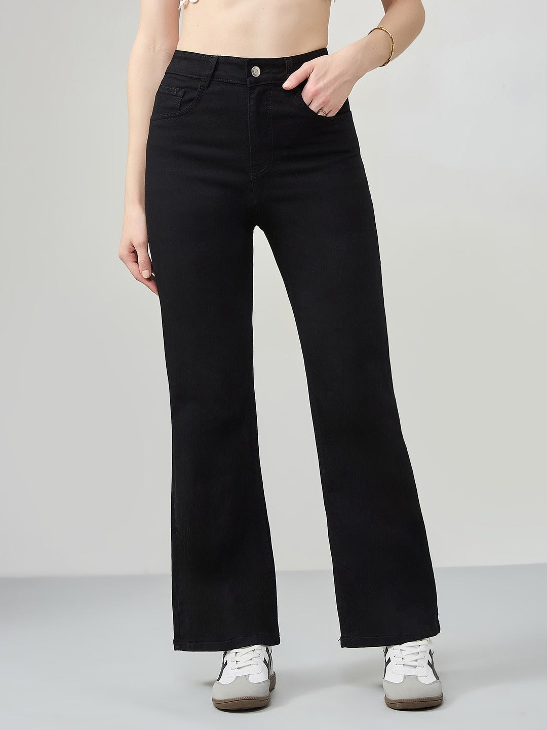 Black Bootcut high-rise Regular Stretchable Denim Jeans for Women