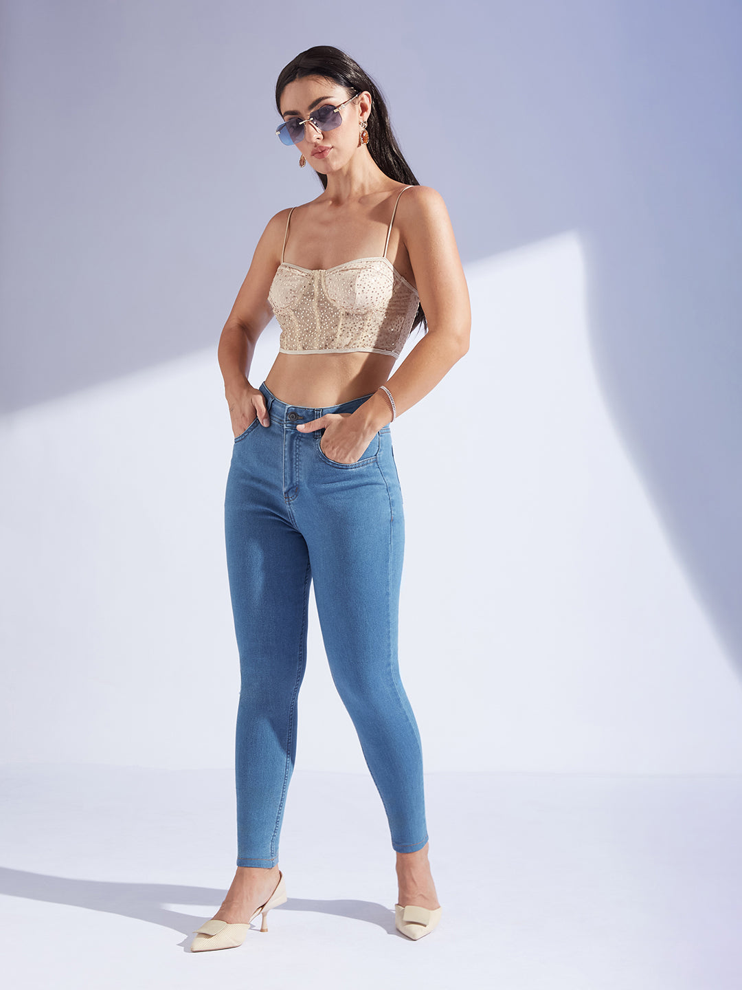 Women's Blue Skinny High-Rise Cropped Denim Jeans