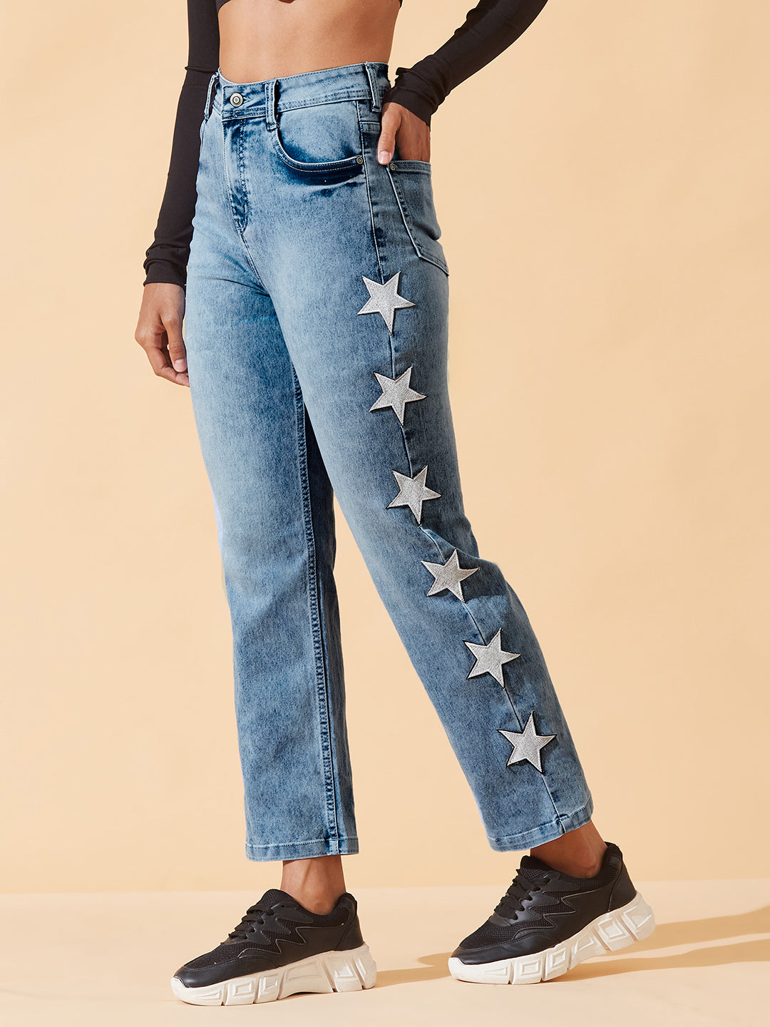 Light Blue Slim Fit High-Rise Stretchable Denim Jeans For Women