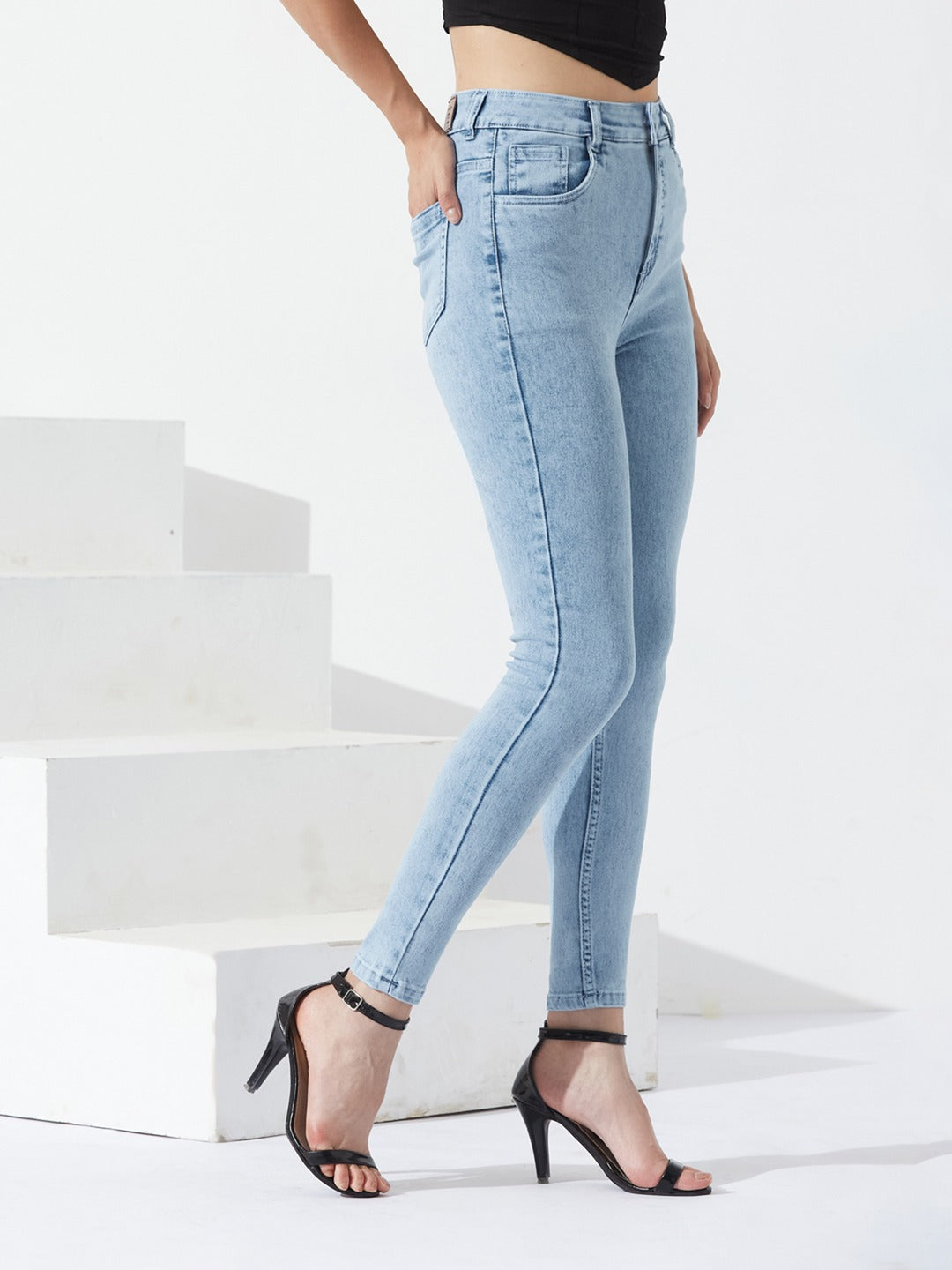 Blue Skinny-Fit High-Rise Stretchable Denim Jeans for Women