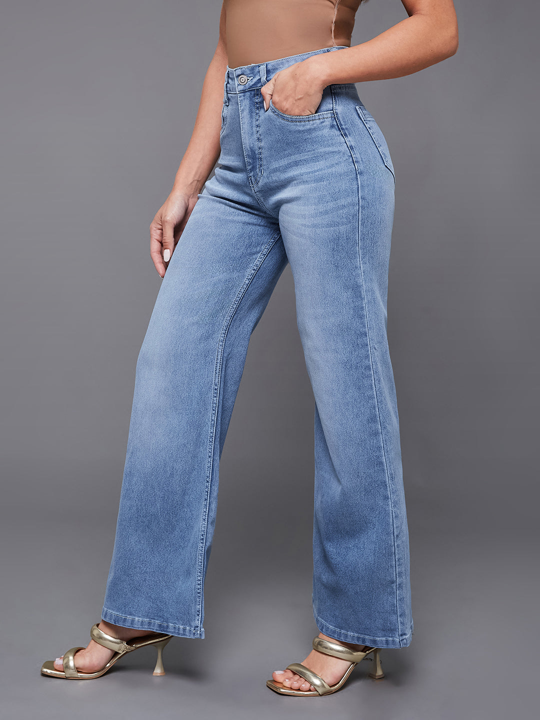 CHASEshape™ Light Blue Wide Leg High Rise Stretchable Denim Jeans