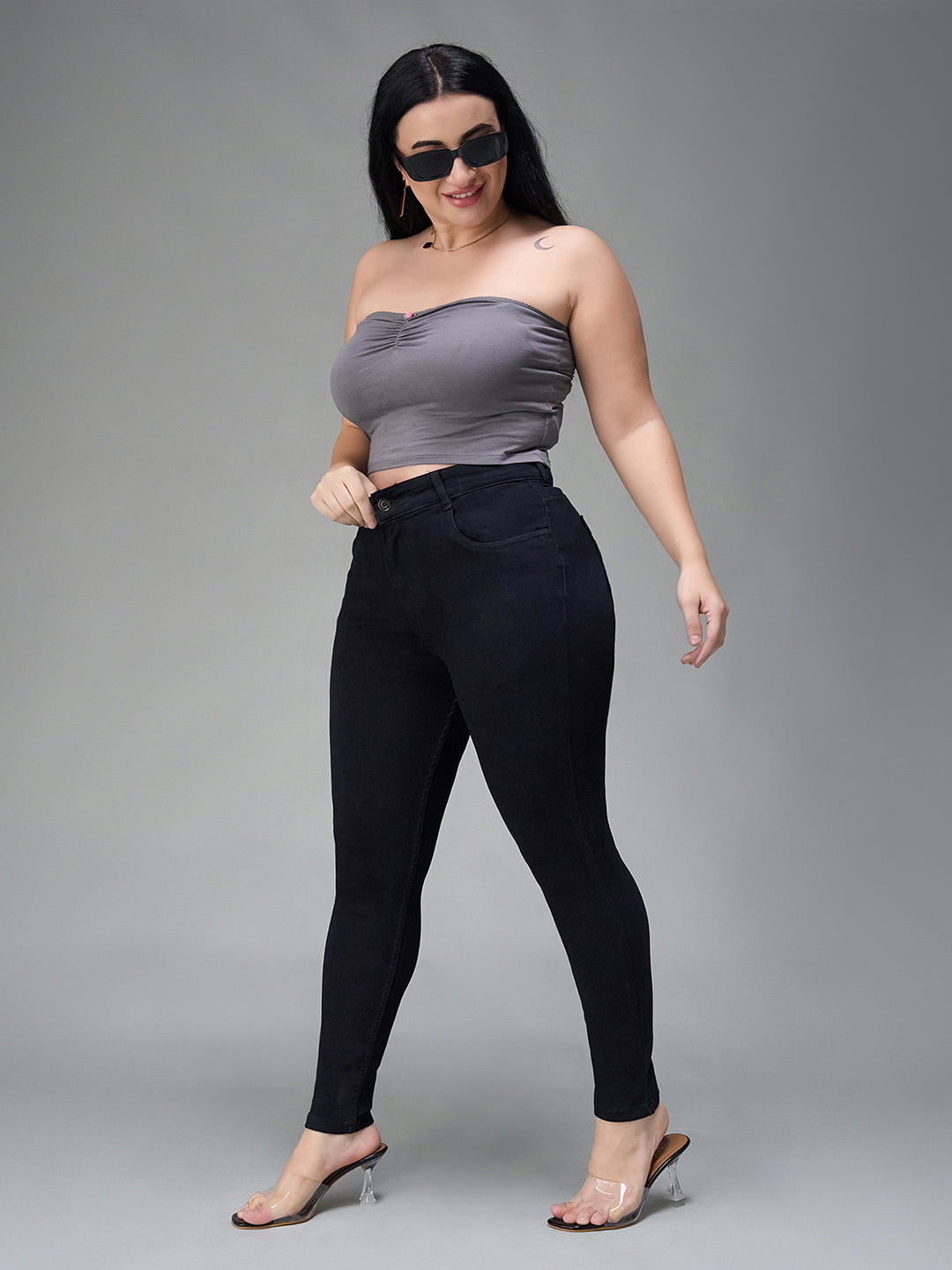24/7 Comfort Black Skinny-Fit High-Rise Stretchable Denim Jeans for Women