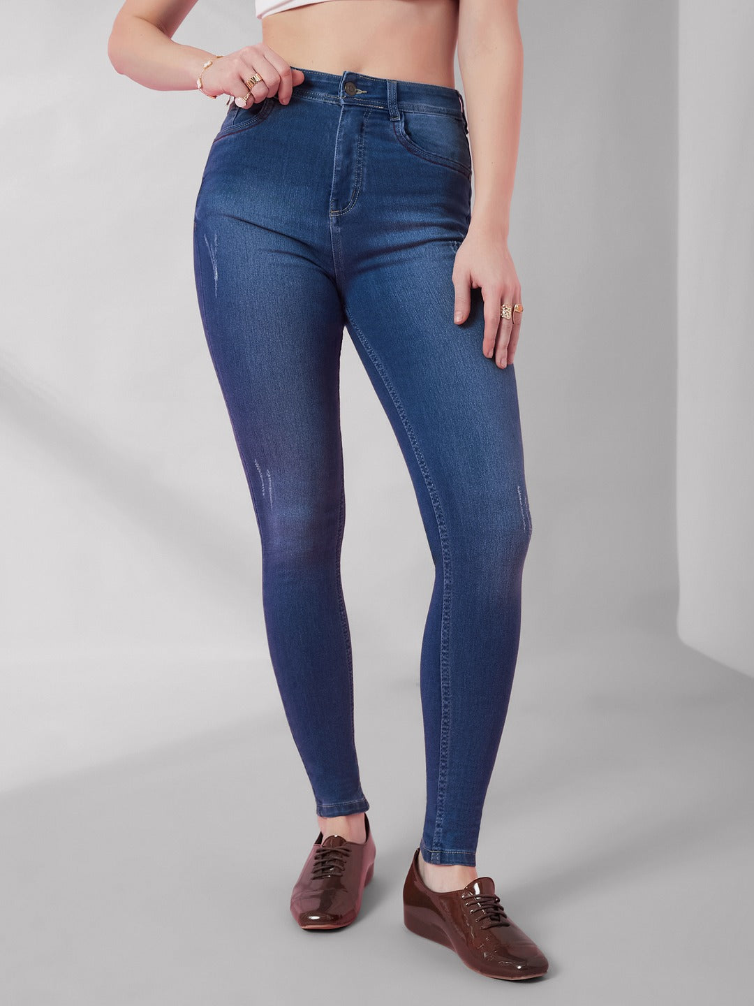 Blue Skinny Fit High-R ise Denim Stretchable Jeans for Women