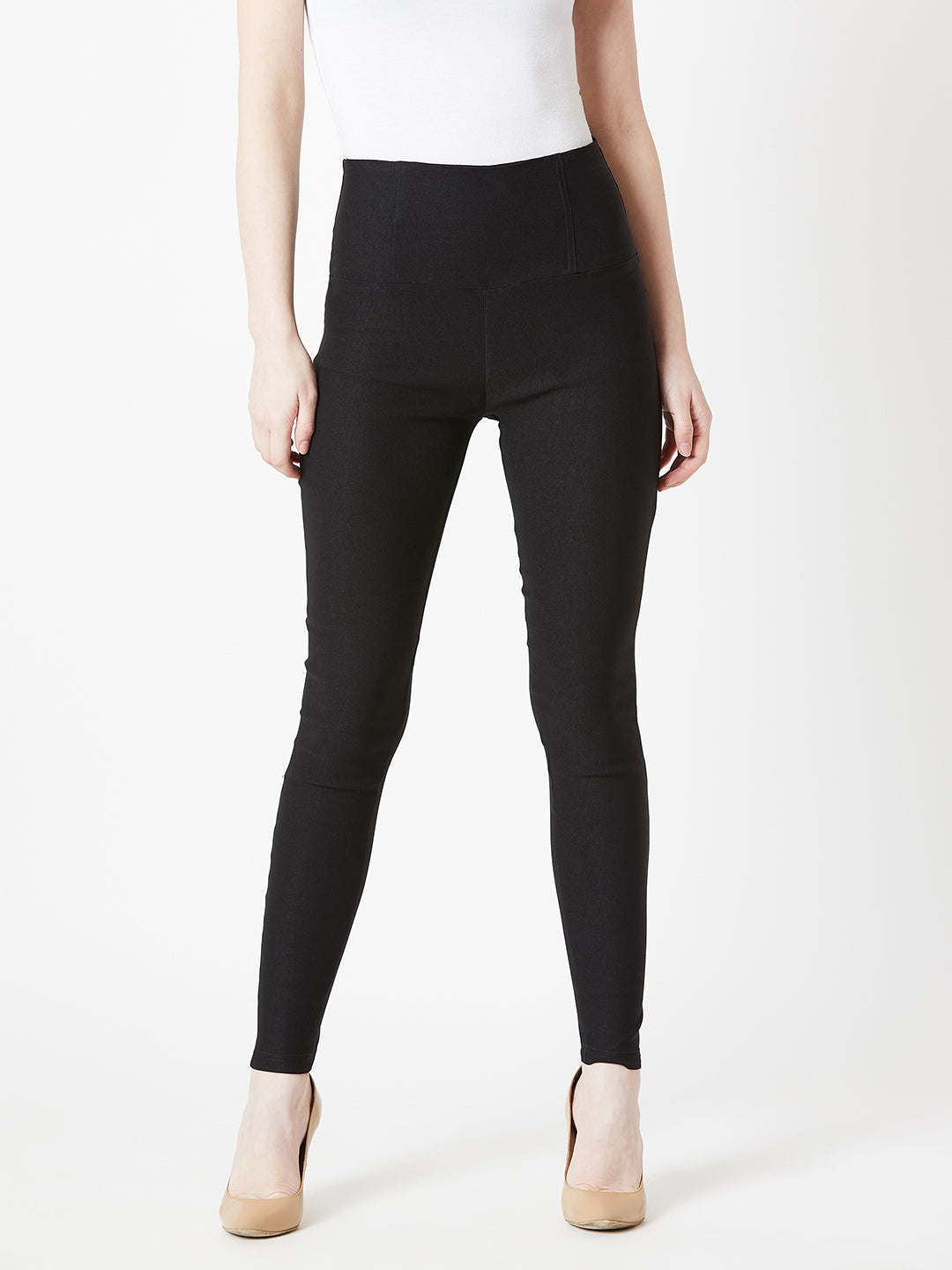 Women's Black Solid Skinny Regular Length High Waist Jeggings