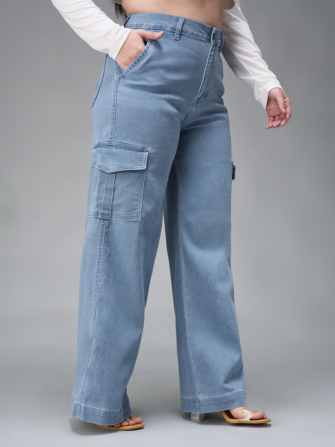 Women's Blue Wide leg High rise Stretchable Denim Jeans