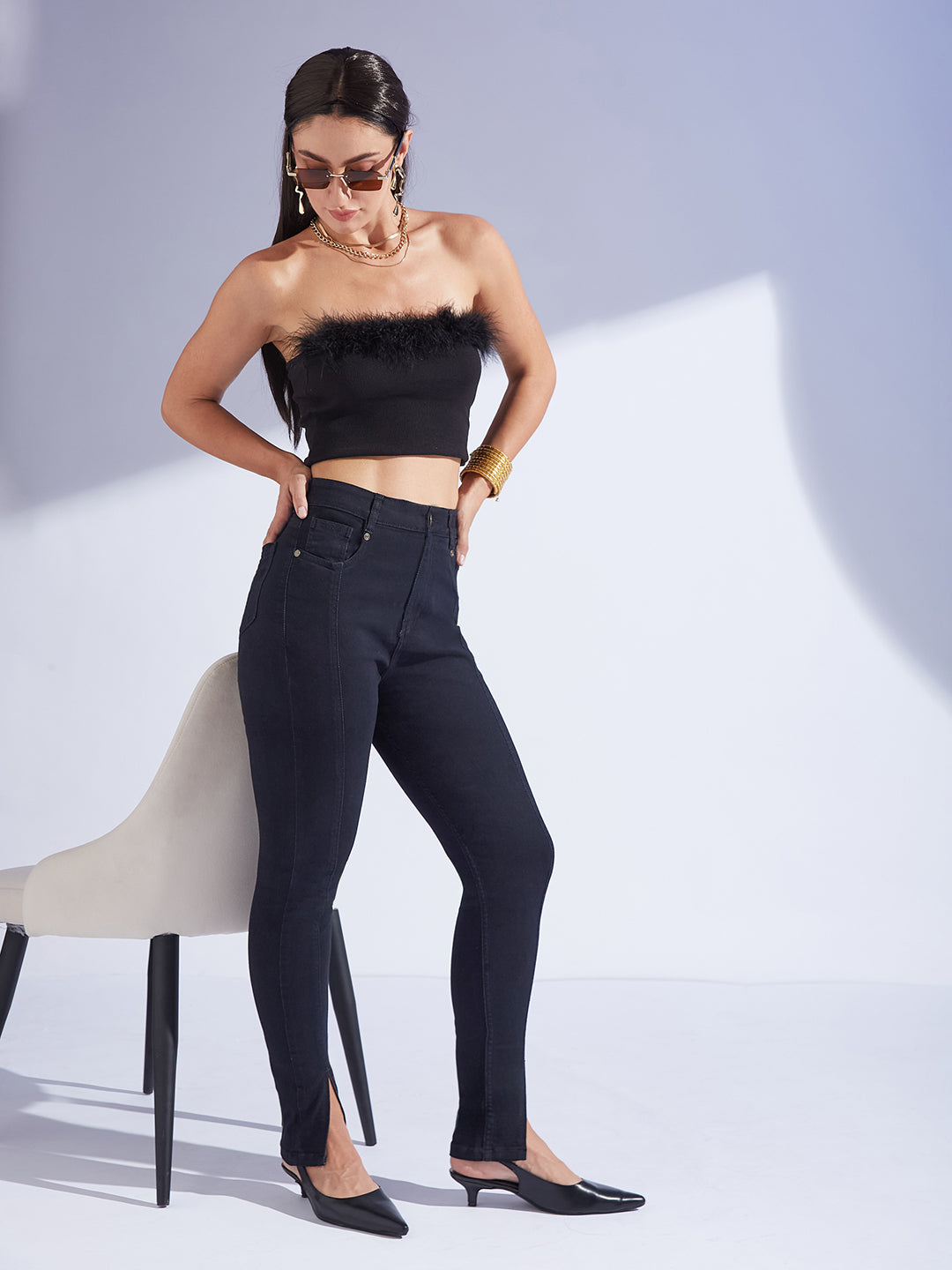 Black Skinny High Rise Clean Look Regular-Length Stretchable Denim Jeans for Women