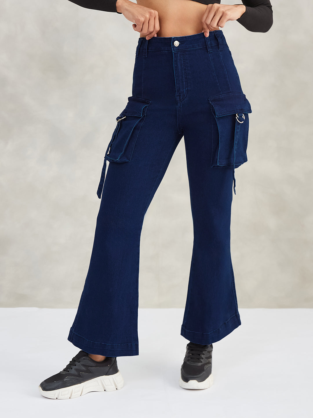 Women's Navy Blue Bootcut High-Rise Stretchable Denim Jeans