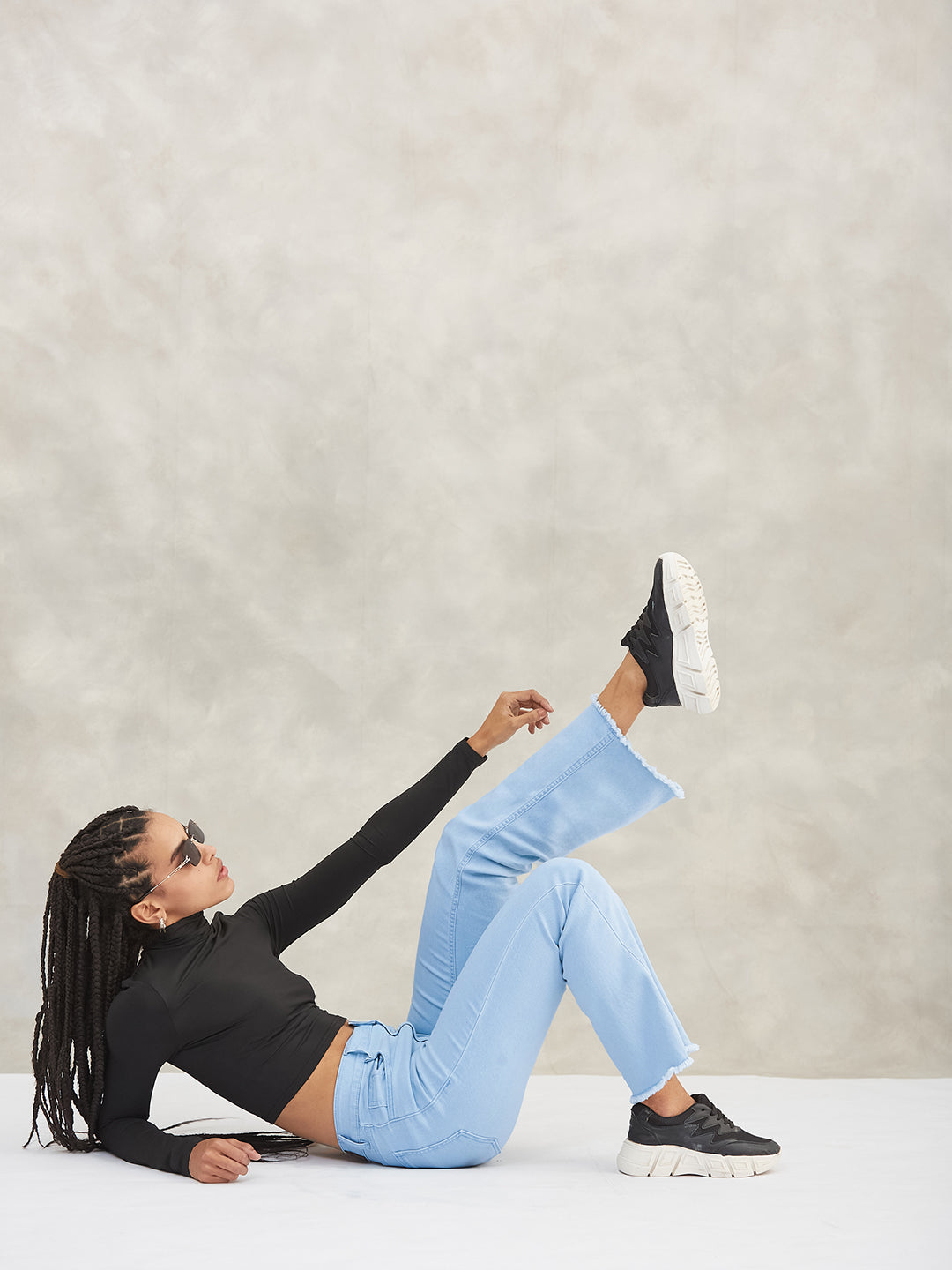 Women's Light Blue Boot Cut High-Rise Cropped Stretchable Denim Jeans