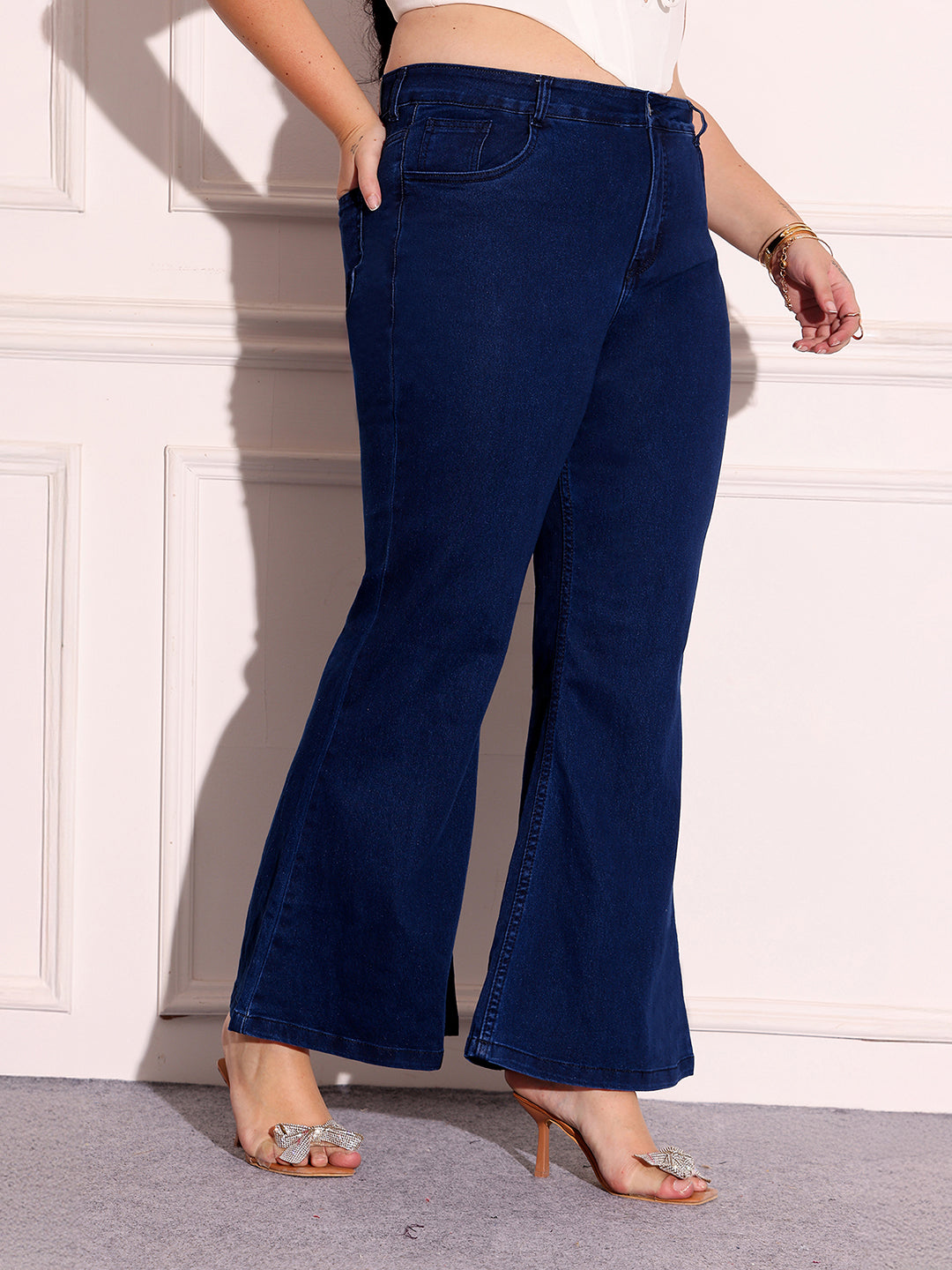 Women's Navy Blue Bootcut High-Rise Stretchable Denim Jeans