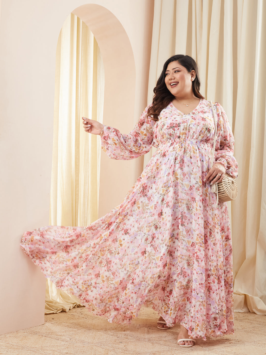 Miss Chase A+ Multicolored Base Pink Loose Fit plus-size dress for Women
