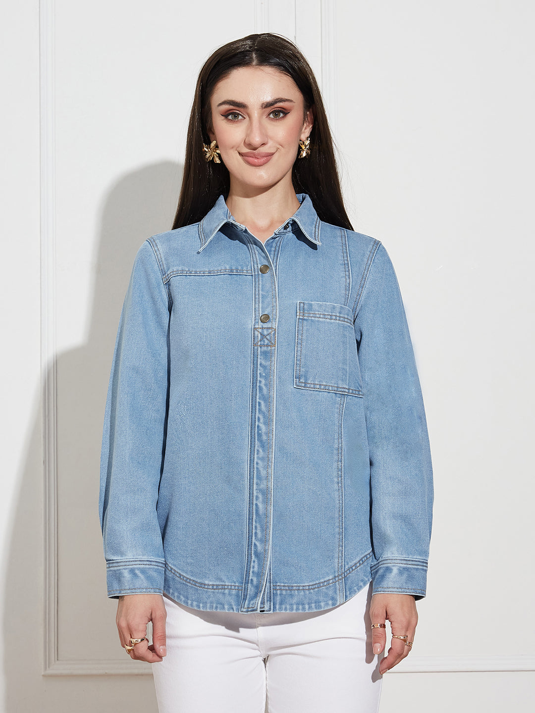 Women’s Light Blue Asymmetric Denim Shirt